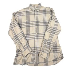 NN07 No Nationality Deon Western Shirt Mens Medium Beige Plaid Flannel Button Up
